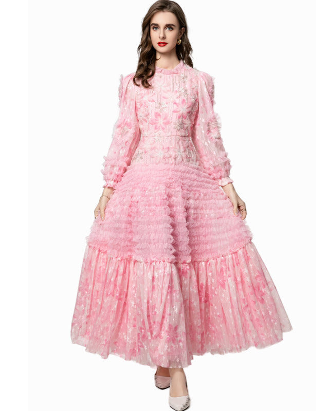 robe midi à manches courtes avec des appliqués floraux 3D - BLOOMIQ 