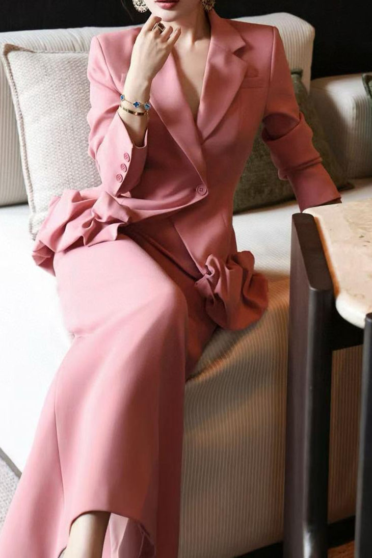 peplum blazer dress with sculpted ruffle hips – LIMEA