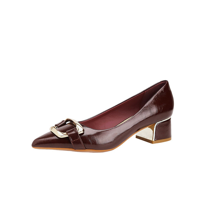 حذاء بكعب سميك بمقدمة مدببة وإبزيم ذهبي - أريالوا