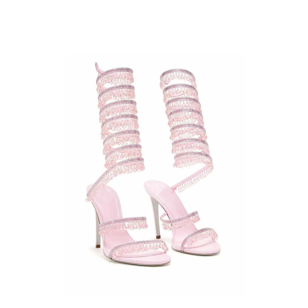 crystal-embellished spiral heel sandals – AZURE
