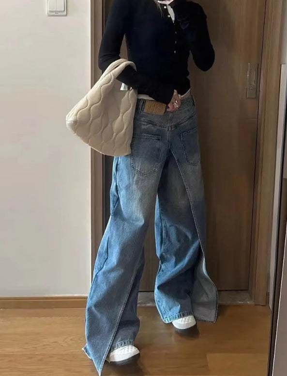 washed wide-leg denim with sculpted back seams – VELIN