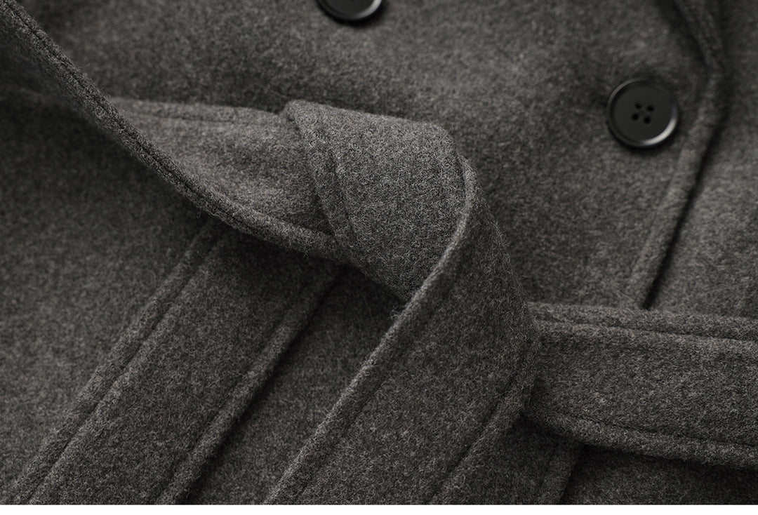 Belted double-breasted long coat – CHARCOAL