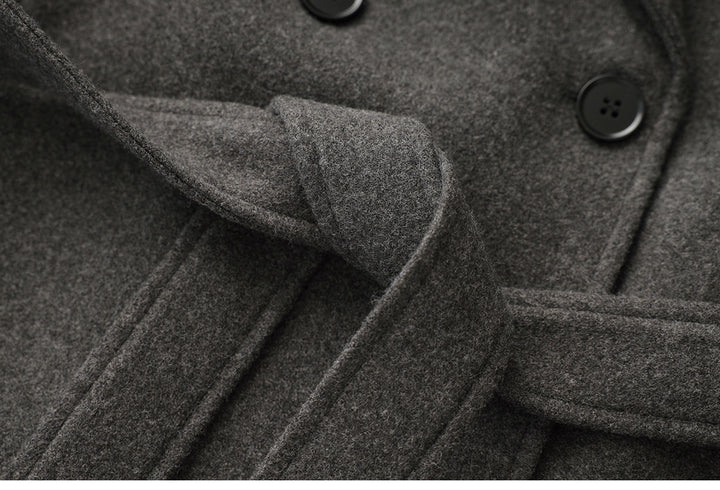Belted double-breasted long coat – CHARCOAL