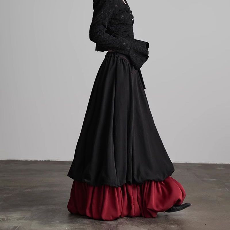 تنورة ماكسي متعددة الطبقات ذات حواف متباينة – نوكتورن