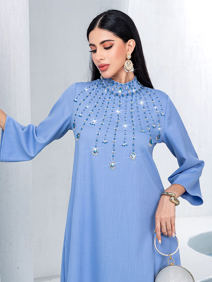 costume évasé sur mesure avec manches bouffantes en satin – VALENCIA 