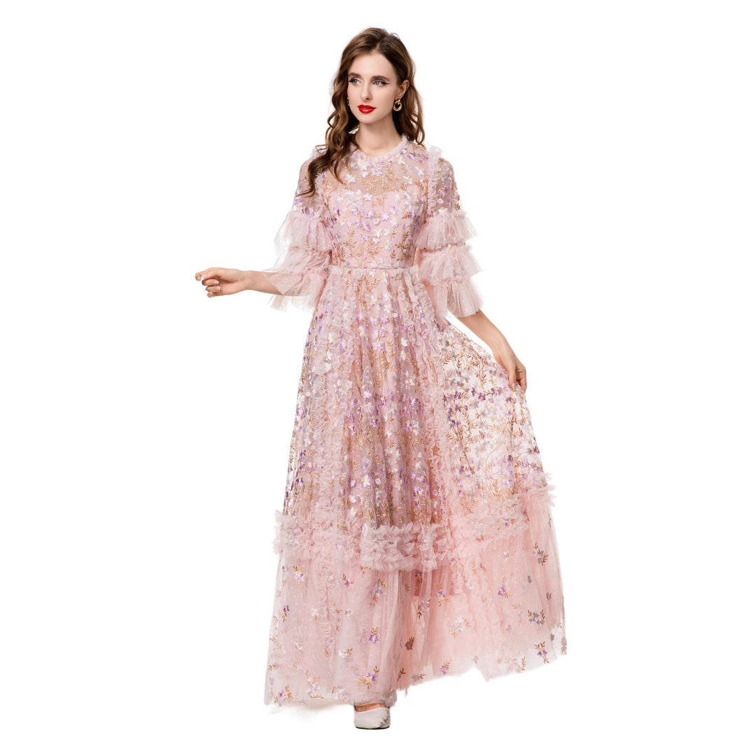 layered tulle gown with sequin floral embroidery – AURORA