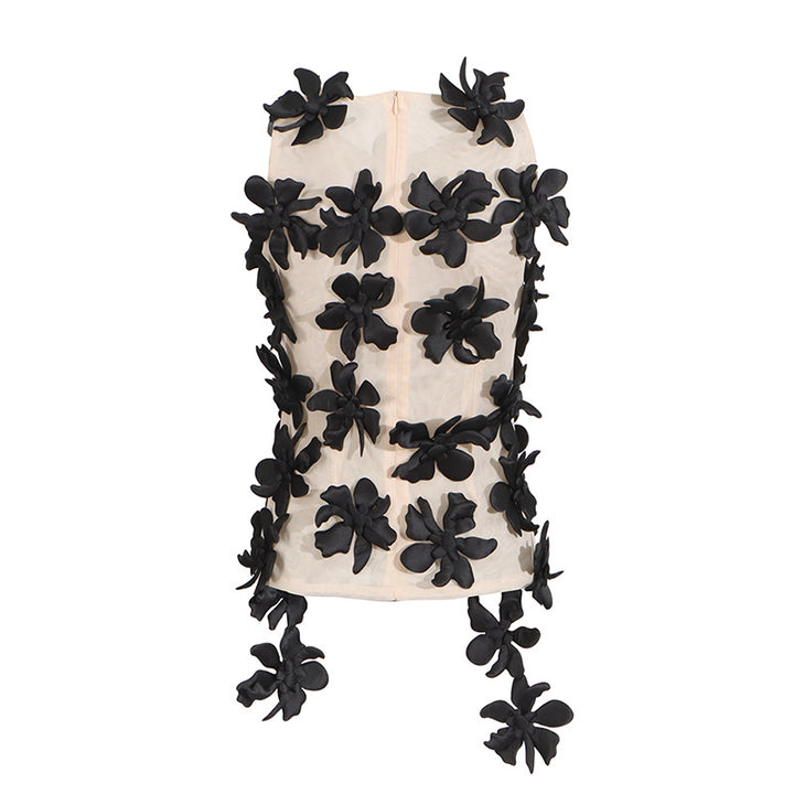 sleeveless mesh top with 3D floral appliqués – AMORAPI
