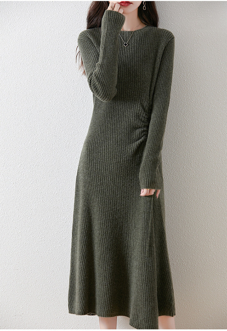 ribbed knit midi dress with adjustable side tie – CHARCOA