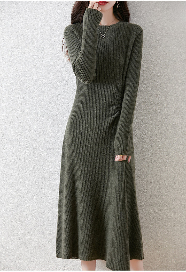 ribbed knit midi dress with adjustable side tie – CHARCOA