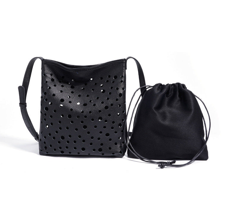 perforated leather shoulder bag with mini pouch – AURATIX