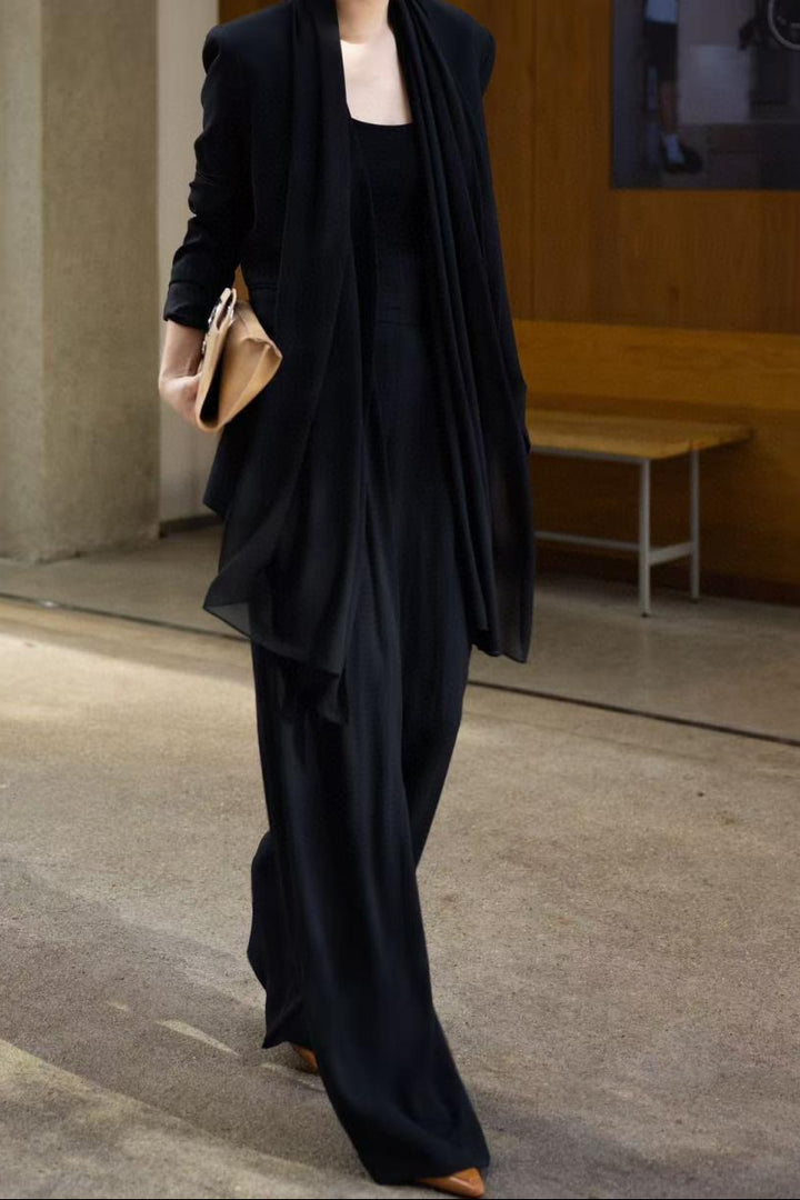 draped lapel blazer with wide-leg tailored pants – MARISE