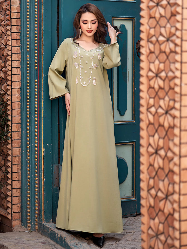 op maat gemaakte flare-pak met satijnen pofmouwen – VALENCIA 