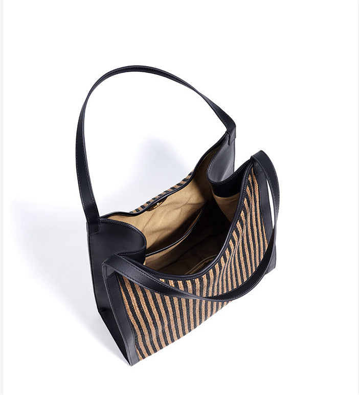 striped woven tote bag with leather edges – MIRAVLI
