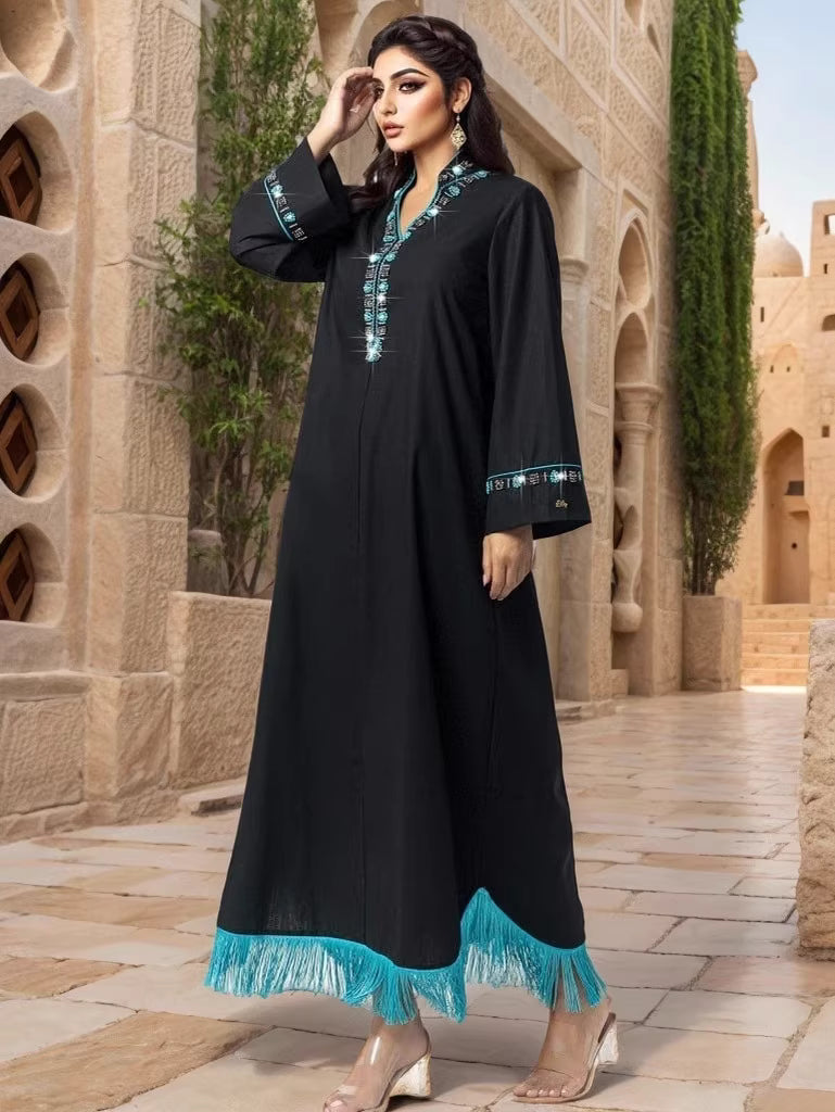 Embroidered White Maxi Dress with Fringe Hem – AZURA