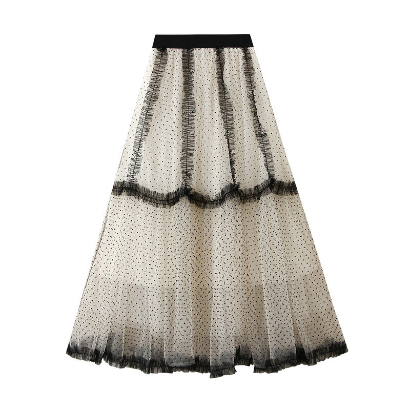 dotted tulle tiered skirt with contrast trims – MISTY