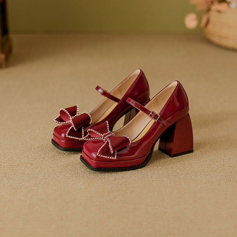 platform pumps with rhinestone bow strap – VIOLETIX