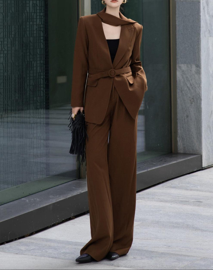 belted tailored blazer with wide-leg trousers – SIENNA