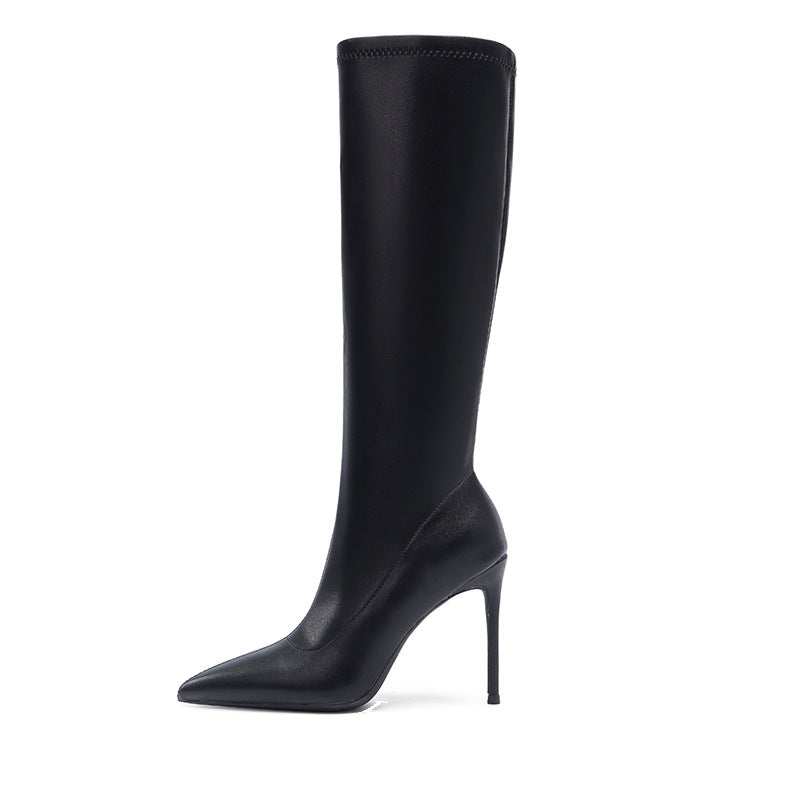 pointed-toe knee-high stiletto boots in smooth leather – VALERIAVI