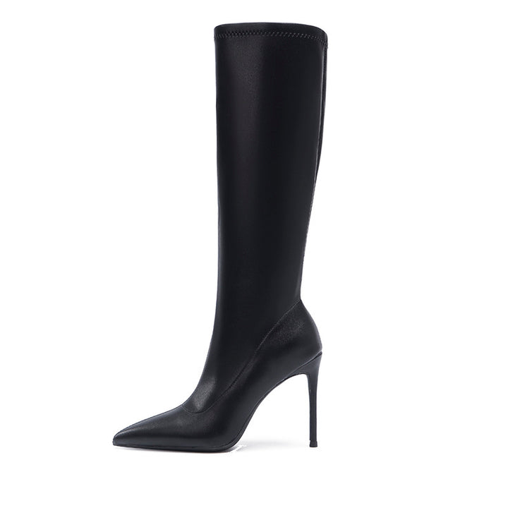 pointed-toe knee-high stiletto boots in smooth leather – VALERIAVI