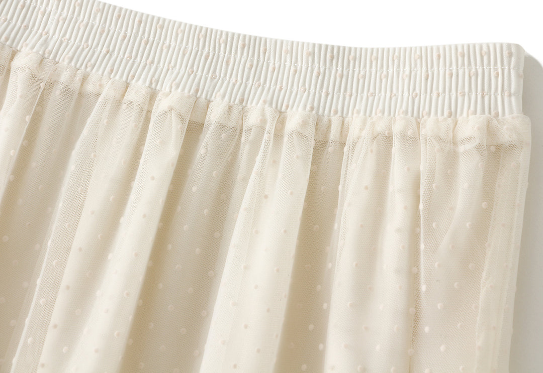 tiered dotted tulle midi skirt with lace trim – ELIORA
