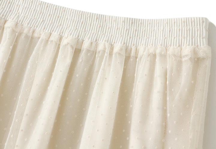 tiered dotted tulle midi skirt with lace trim – ELIORA