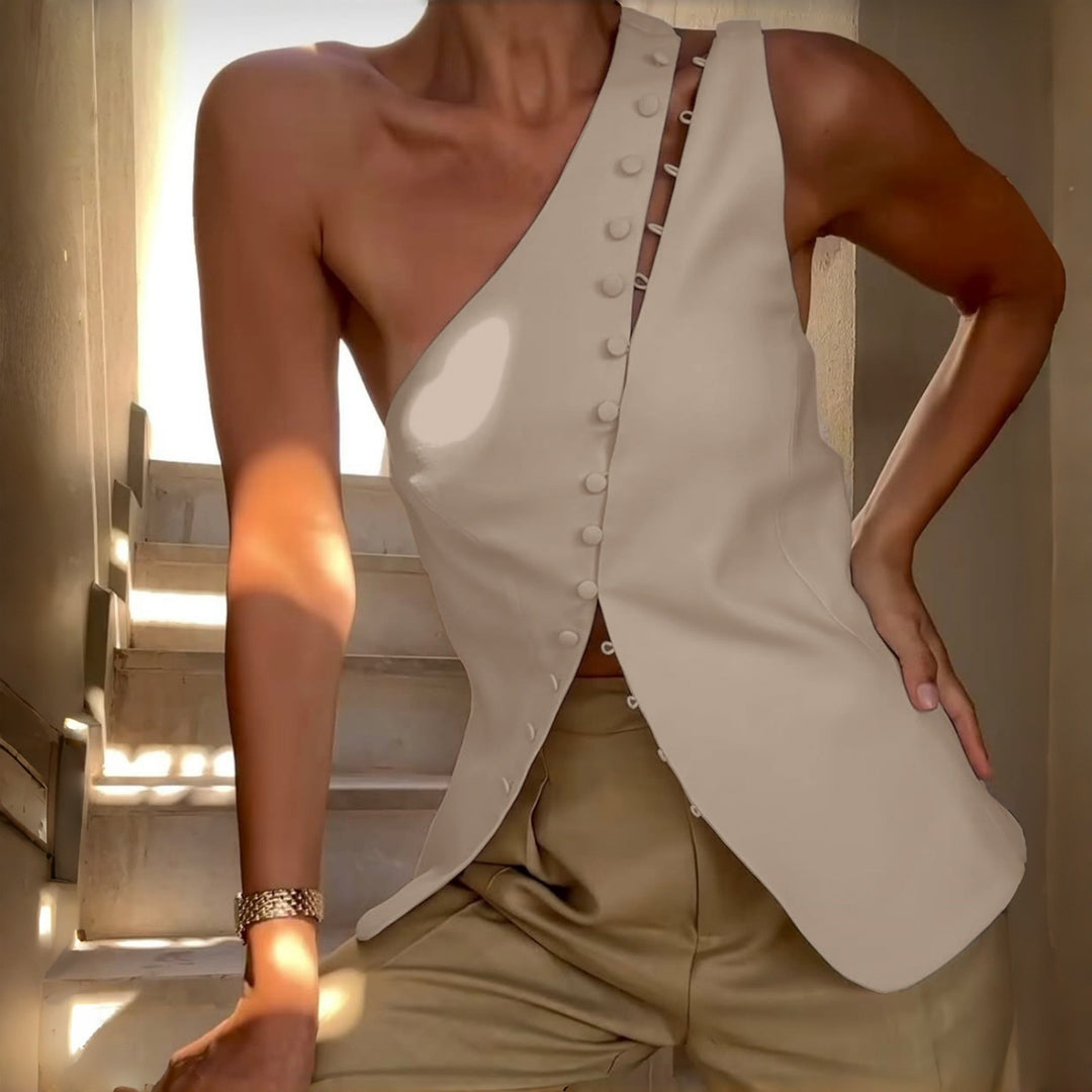 asymmetric one-shoulder corset top with hook detail – VANTIS