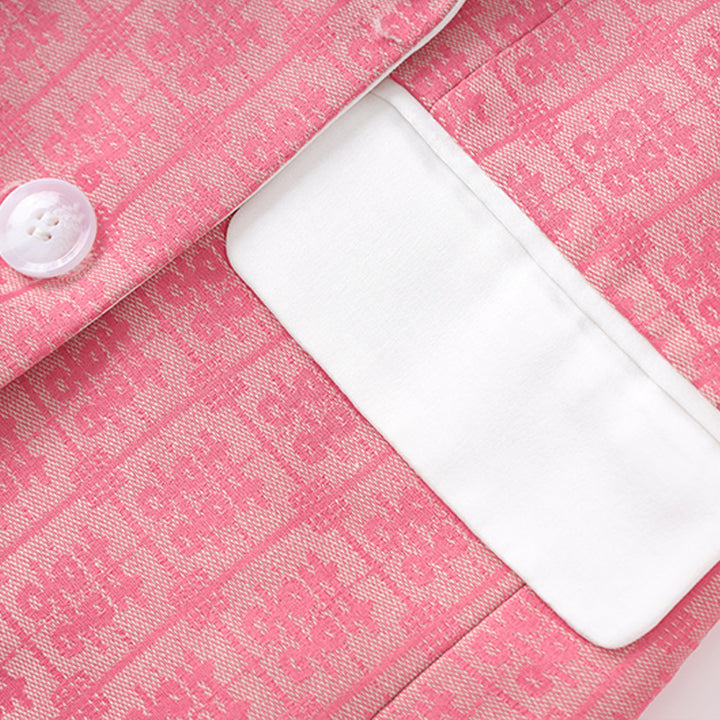 double-breasted jacquard blazer with satin lapel – ROSÉ