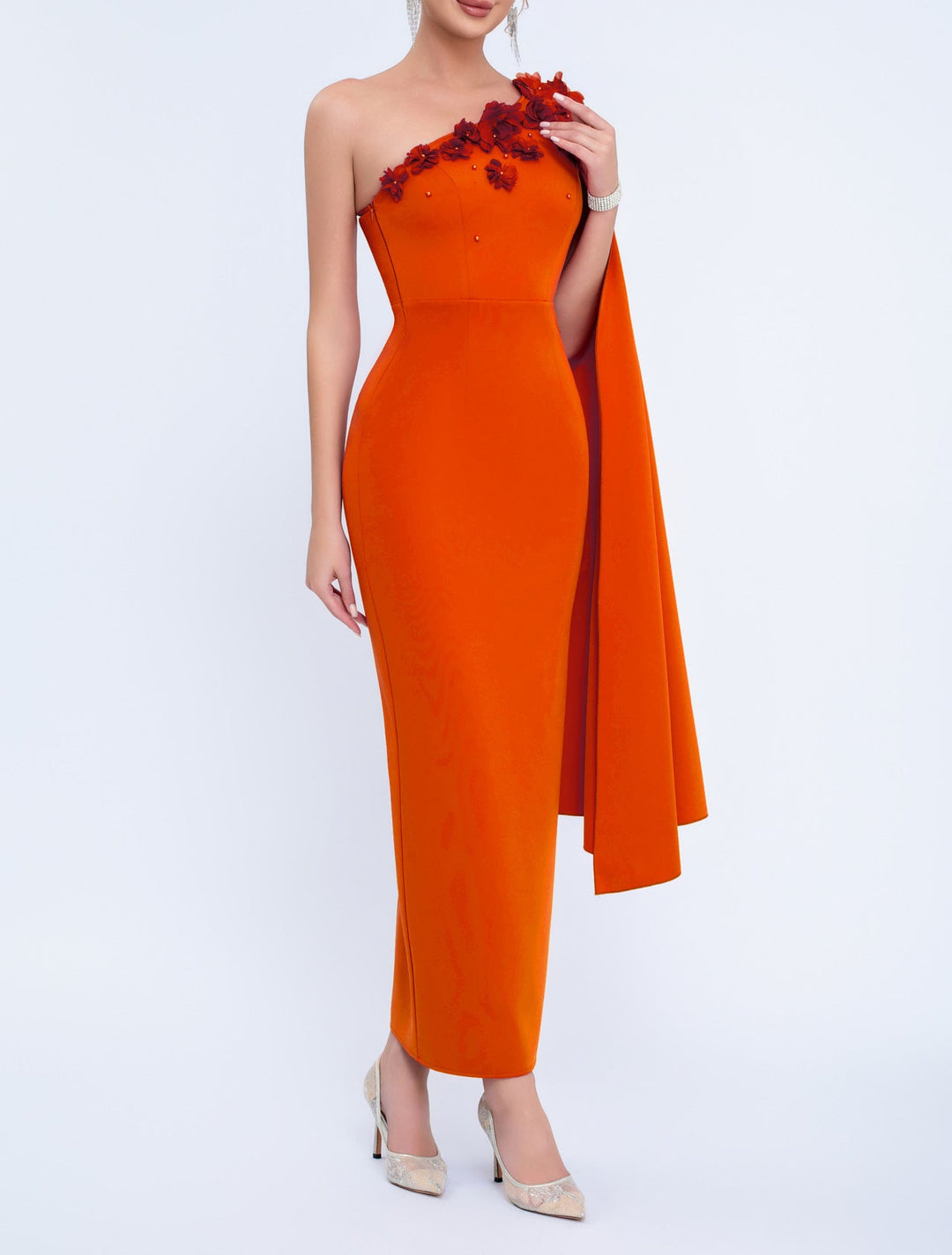 褶皱喇叭袖上衣和高腰裙套装，配腰带 – Rosiny 