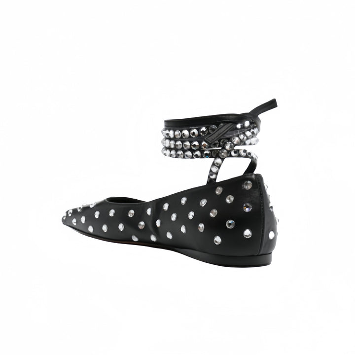 Studded Ankle Strap Flats – MIDNIGHT