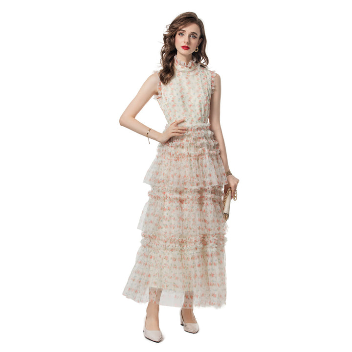 sleeveless floral tulle gown with tiered ruffles – AURELIA