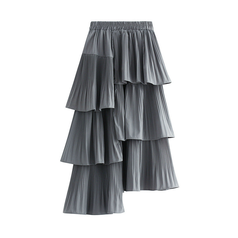 Tiered Pleated Maxi Skirt with Elastic Waist – ELISE