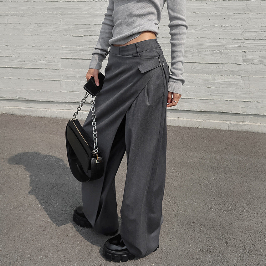 asymmetric draped wide-leg pants with sculpted fold detail – RAYA