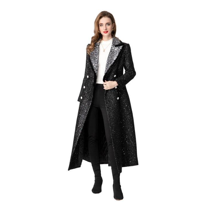 glittered double-breasted coat dress with contrast collar – NOIR ÉCLAT