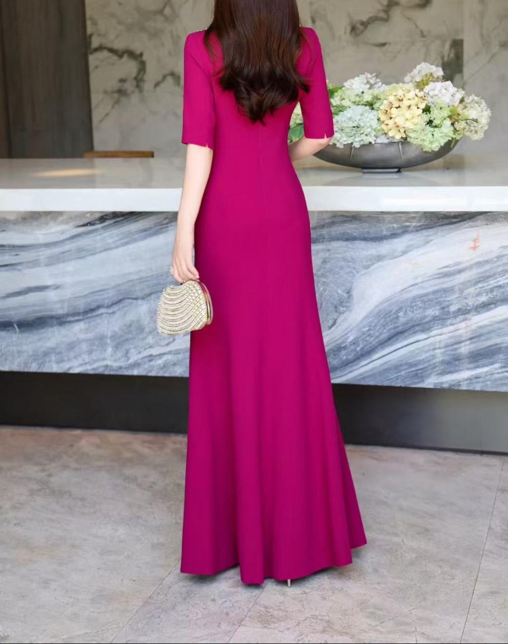 embellished deep-V mermaid dress – MAGENTA LUXE