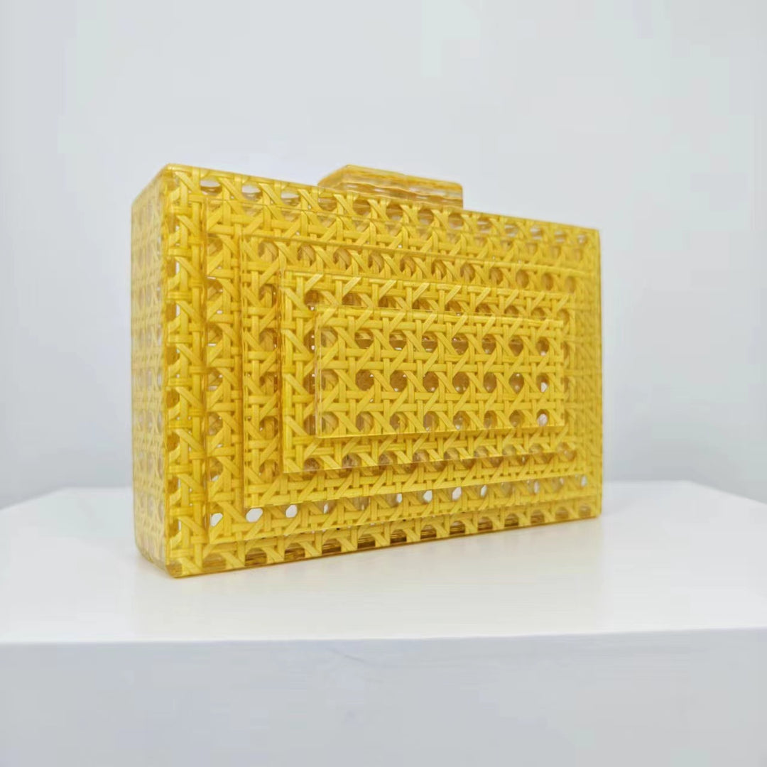 woven acrylic clutch with beaded handle – MARIGOLD