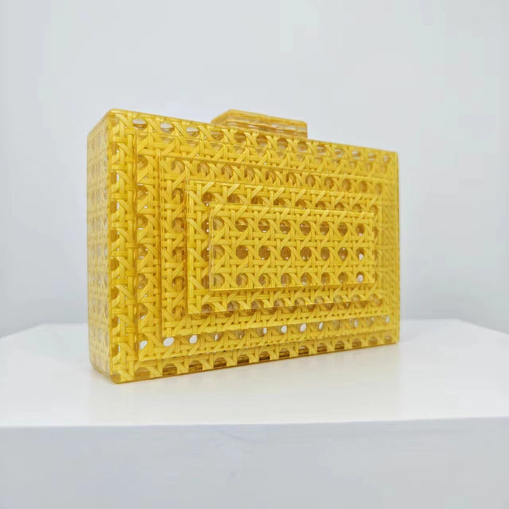 woven acrylic clutch with beaded handle – MARIGOLD