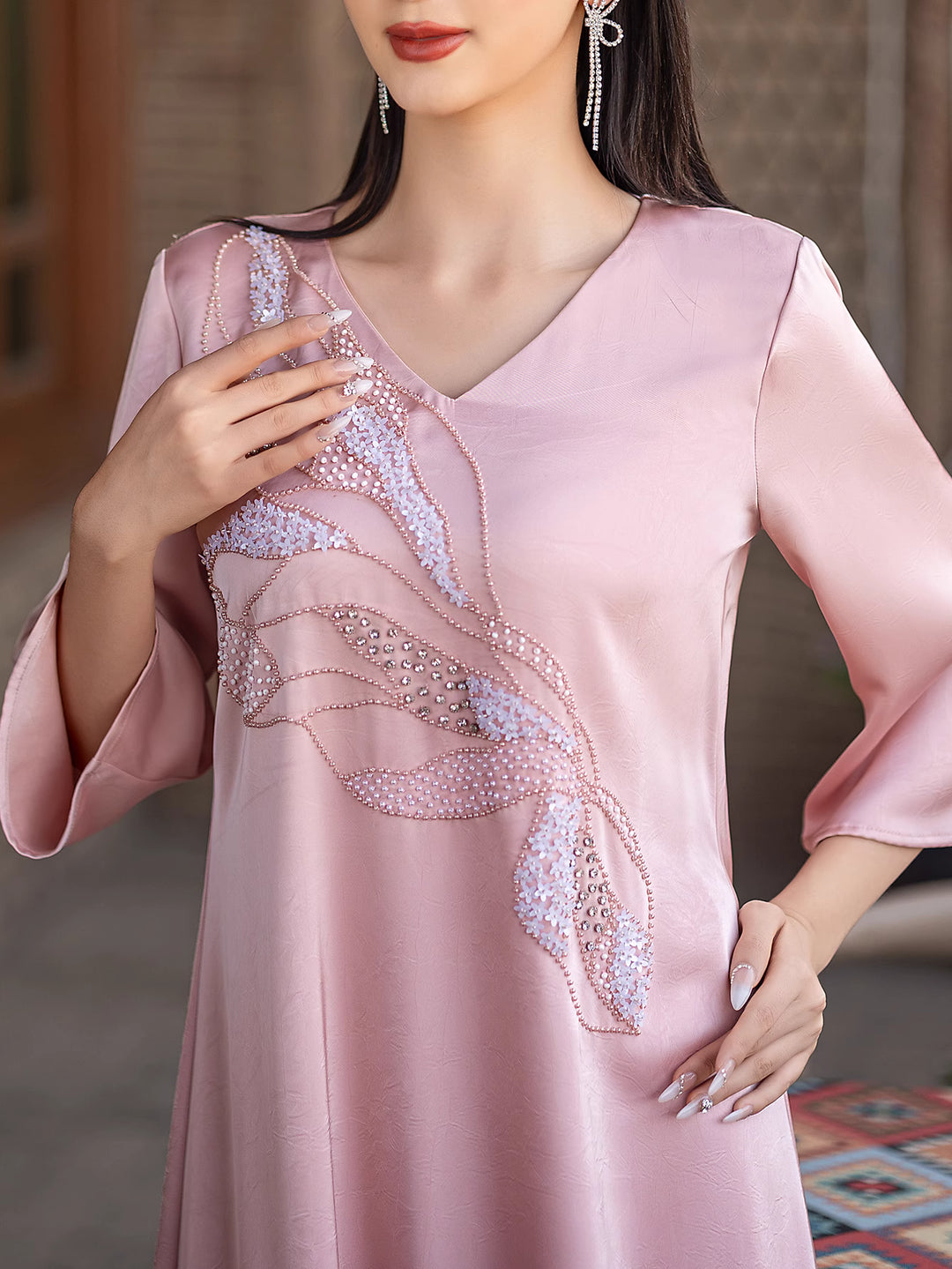 sleeveless draped maxi dress with round neckline - ALTHEA