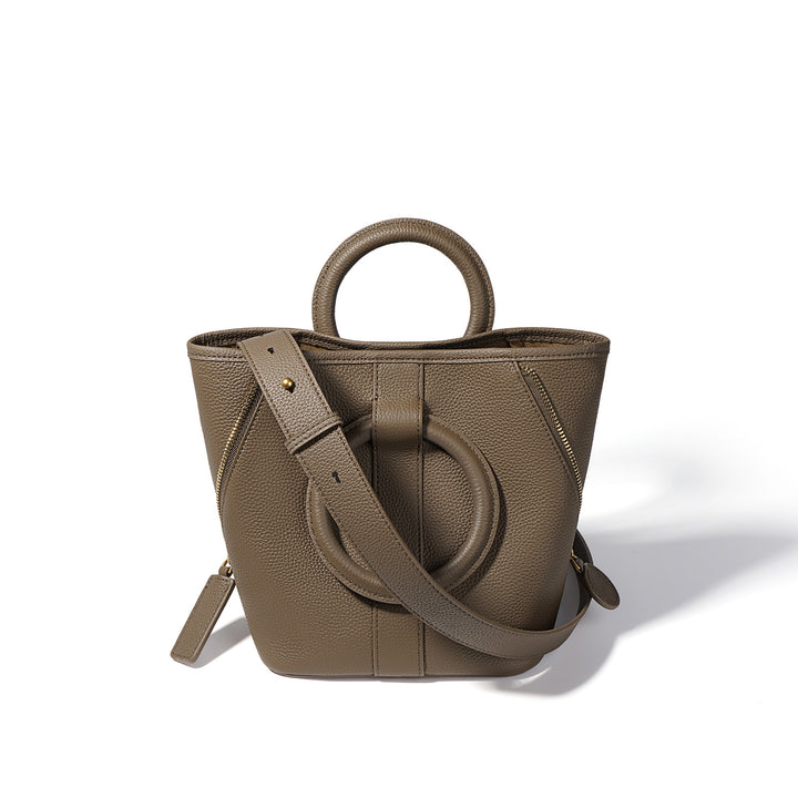 编织藤条手提包，配有双层皮革手柄 – LÉONIE 