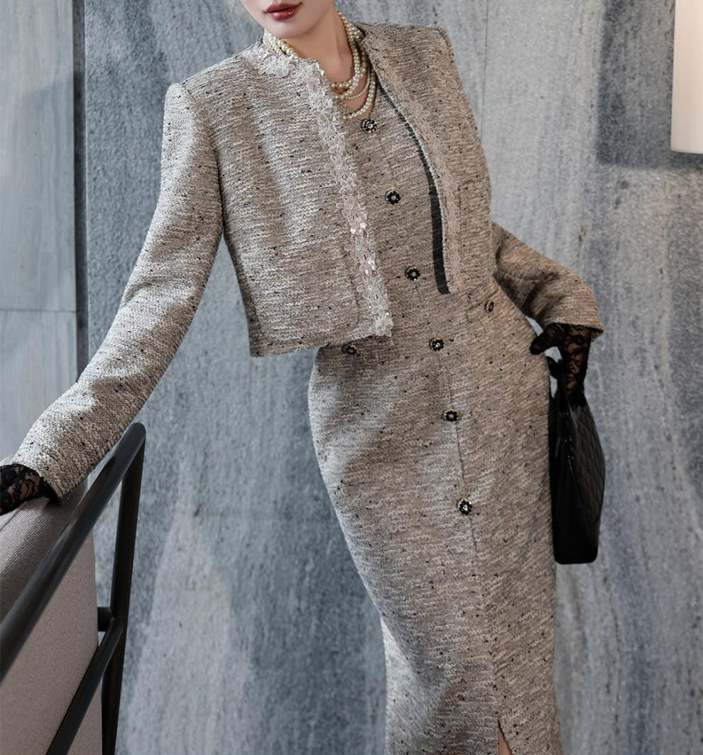 tweed midi dress with cropped jacket – ASTORIA