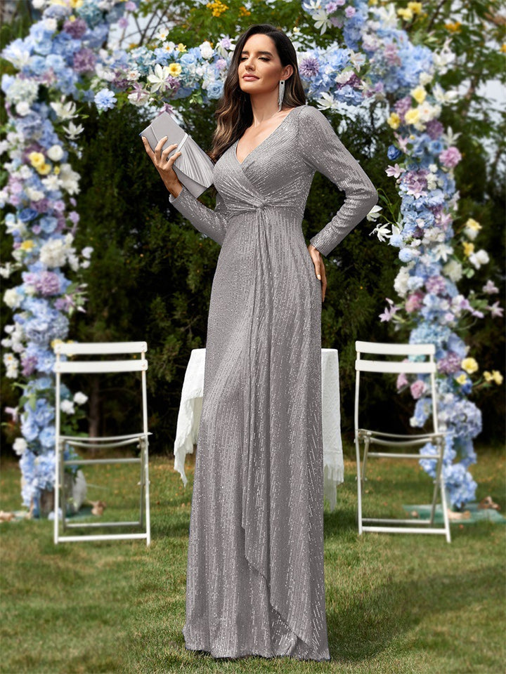 sleeve sequin wrap gown – FUCHSIA RAY