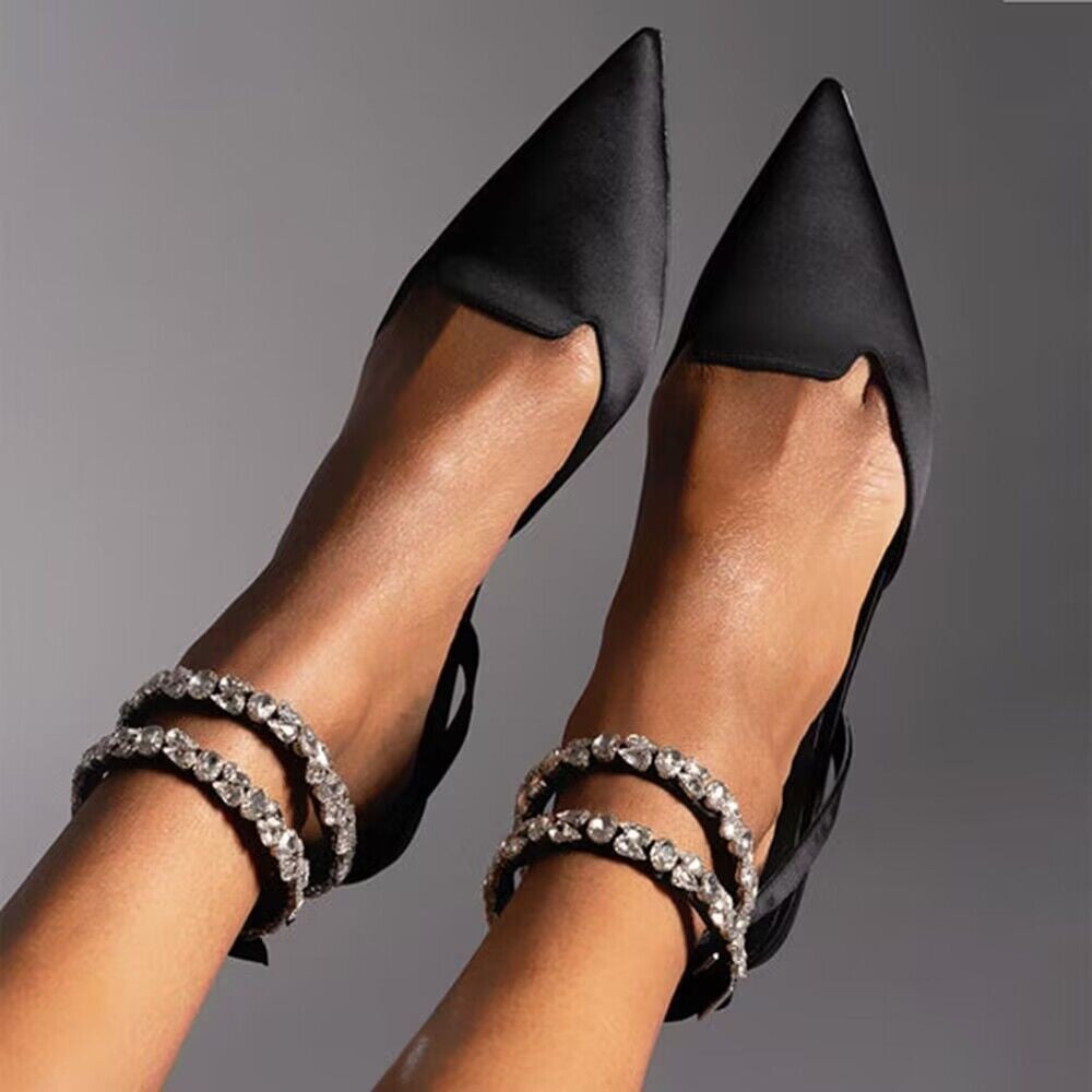 pointed flats with crystal ankle straps – LUMINA