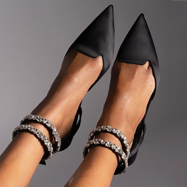 pointed flats with crystal ankle straps – LUMINA