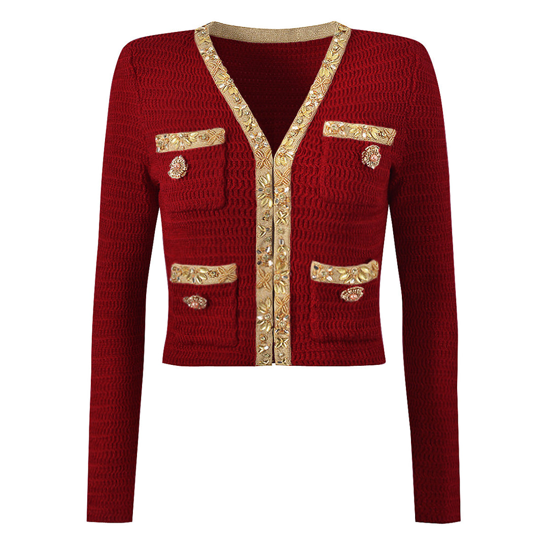 two-piece knit set with gold embroidered trim – DAPHNEDU