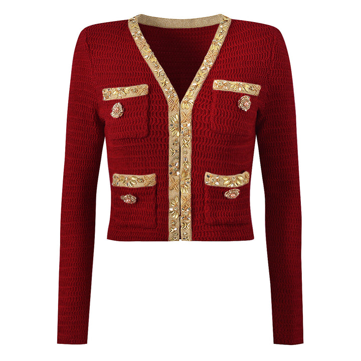 two-piece knit set with gold embroidered trim – DAPHNEDU