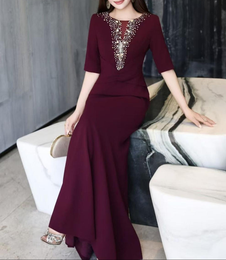 embellished deep-V mermaid dress – MAGENTA LUXE