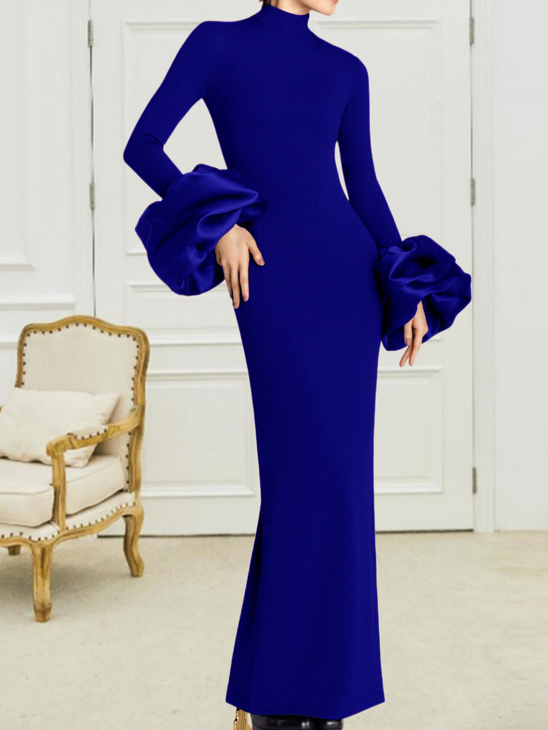 Geplooide top met uitlopende mouwen en maxi-rok set met tailleband – Rosiny 