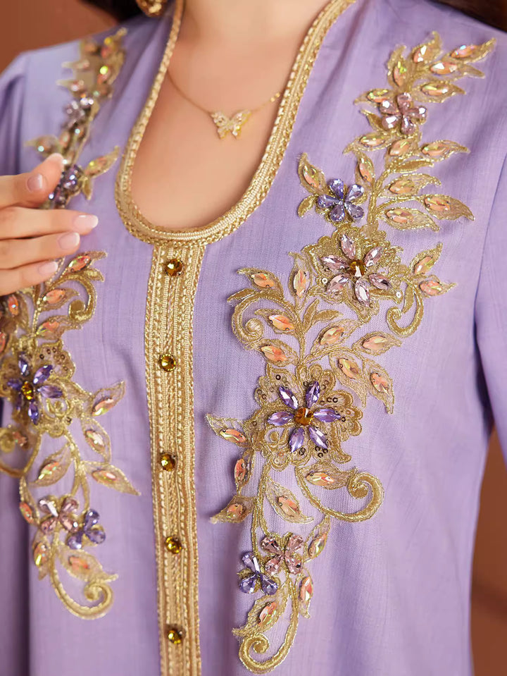 فستان قفطان مطرز بأكمام طويلة وسحاب أمامي - أنت تعرف