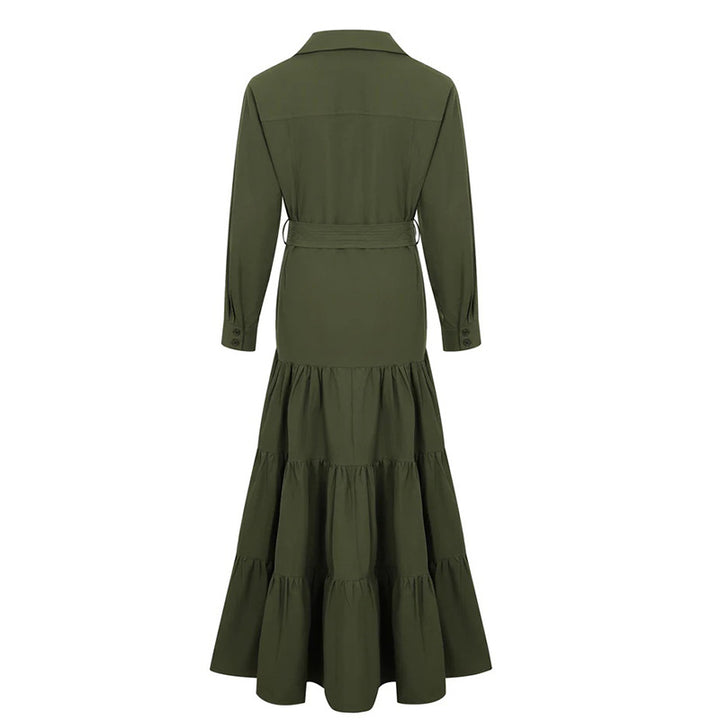 فستان قميص متعدد الطبقات بحزام وأكمام طويلة – ميكلا