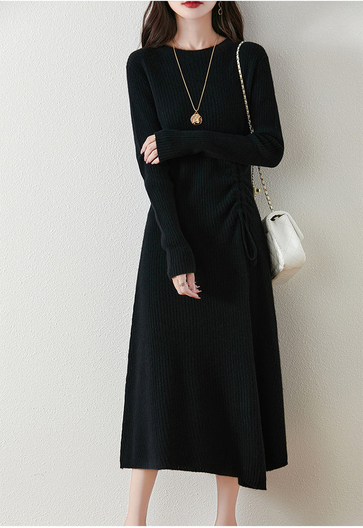 ribbed knit midi dress with adjustable side tie – CHARCOA