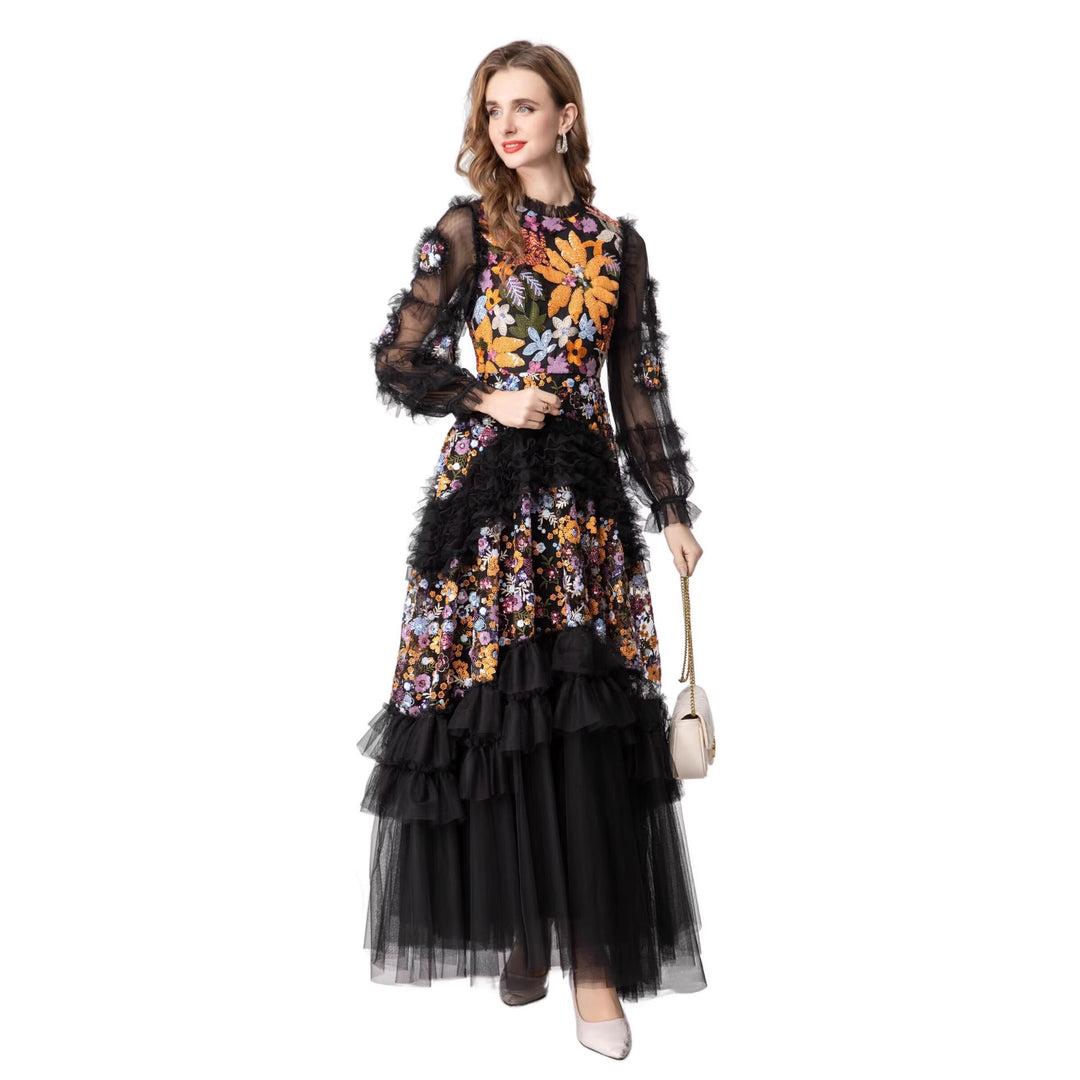 floral embroidered gown with tiered tulle skirt – LAVINIA